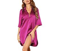 ORANDESIGNE Nachthemd Damen Kurzarm Nachtwäsche Kurze Nachthemden Nachtkleid Sommer Sleepshirt Negligee Sleepwear Schlafhemd Knielang A Rosarot XXL