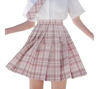 ORANDESIGNE Plissee Rock Damen Kurz Kariert A-Linie Gothic Mini Skater Rock Mädchen Hohe Taille Japanische Kleidung Kawaii Casual Elegant Outfit Faltenrock Rosa L