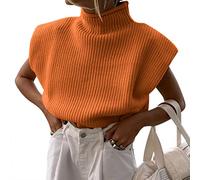 ORANDESIGNE Pullover Damen Strick Rolli Pullunder Ärmellos Elegant Winter Rollkragen Strickpullover Knit Sweater Streetwear Rippstrick Pulli Orange M