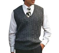 ORANDESIGNE Pullunder Herren Årmellos Trachten Strickweste Zopfmuster Pullover Regular Fit Strickpullunder Winter Pullover Weste Grobstrick Strickpullover Sweater Knitted Tank Top Dunkelgrau M