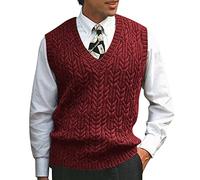 ORANDESIGNE Pullunder Herren Årmellos Trachten Strickweste Zopfmuster Pullover Regular Fit Strickpullunder Winter Pullover Weste Grobstrick Strickpullover Sweater Knitted Tank Top Rotwein L