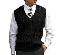 ORANDESIGNE Pullunder Herren Årmellos Trachten Strickweste Zopfmuster Pullover Regular Fit Strickpullunder Winter Pullover Weste Grobstrick Strickpullover Sweater Knitted Tank Top Schwarz XS