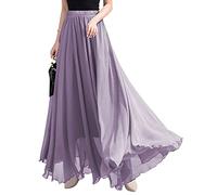 ORANDESIGNE Rock Damen Elegant Lang Maxi Faltenrock Hohe Taille Plissee Röcke Elastische Taille A Linie Casual Rüll Swing Chiffonrock Leicht Festlich Maxirock Cocktail Freizeitrock Hellviolett S