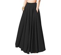 ORANDESIGNE Rock Damen Knielang A Linie Elegant Boho Sommerrock Leicht Lang Plisseerock Einfarbig Festlich Maxirock Vintage Retro Strandrock Langer Faltenrock Cocktail Freizeitrock D Schwarz L