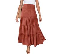 ORANDESIGNE Rock Damen Knielang A Linie Elegant Boho Sommerrock Leicht Lang Plisseerock Einfarbig Festlich Maxirock Vintage Retro Casual Strandrock Langer Faltenrock B Orange XL