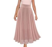 ORANDESIGNE Rock Damen Knielang A Linie Elegant Boho Sommerrock Leicht Lang Plisseerock Einfarbig Festlich Maxirock Vintage Retro Casual Strandrock Langer Faltenrock Cocktail Freizeitrock E Rosa L