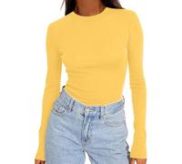 ORANDESIGNE Rollkragenpullover Damen Langarmshirt Basic Turtleneck Top Slim Fit T-Shirt Oberteil Y2K Enges Tshirt Gym Tops Shirt Elegant Crop Top Basic Bluse Party Oberteile B Gelb S
