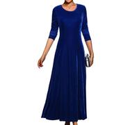 ORANDESIGNE Samtkleid Damen Lang Langarm Cocktailkleid Samt Maxikleider Herbst Winter Abendkleider Elegant für Hochzeit A Blau XL