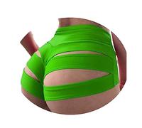 ORANDESIGNE Scrunch Butt Sportshorts Damen Push Up Booty Nahtlos Biker Yoga Fitness Gym Shorts Hohe Taille Pole Dance Rüschen Bikini Rave Cut Out Clubwear A Grün XS