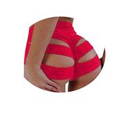 ORANDESIGNE Scrunch Butt Sportshorts Damen Push Up Booty Nahtlos Biker Yoga Fitness Gym Shorts Hohe Taille Pole Dance Rüschen Bikini Rave Cut Out Clubwear A Rot M