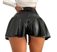 ORANDESIGNE Shorts Damen Leder High Waist, Damen Paperbag Waist Kunstleder Shorts, Casual Wide Leg PU Leder Kurze Hose Für Frauen Teen Girls E Schwarz M