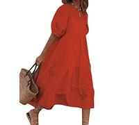 ORANDESIGNE Sommerkleid Damen Lang Maxikleid Elegant Freizeitkleid Sommer Retro Swing Kleid Festlich Große Größen Strandkleid Leinenkleider A Rot XL