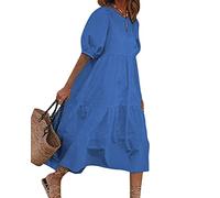 ORANDESIGNE Sommerkleid Damen Lang Maxikleid Elegant Freizeitkleid Sommer Retro Swing Kleid Festlich Große Größen Strandkleid Leinenkleider A Blau XXL