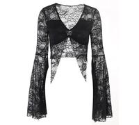 ORANDESIGNE Spitzen Bolero Damen Festlich Gothic Spitze Shrug Jäckchen Oberteil Lang Ärmel Boleros Crop Top Goth Spitzenbolero Spitzen Bolero Schwarz Shrug Gothic Jäckchen für Abendkleid H L