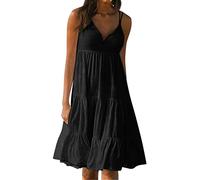 ORANDESIGNE Strandkleid Damen Kurz Bunt Sommerkleid Rundhals Knielang Elegant Festlich Freizeitkleid Årmellos Neckholder Kleid Boho Trägerkleid Retro Vintage Casual Swing Minikleid D Schwarz XXL