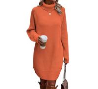 ORANDESIGNE Strickkleid Damen Winter Pulloverkleid Langarm Winterkleid Elegant Rollkragen Mini Strickpullover Herbst Winterkleidung Freizeit Kleid A Orange XL