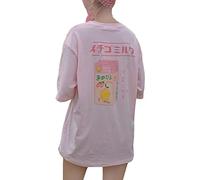 ORANDESIGNE T-Shirt Damen Kurzarm Sommer Tops Mädchen Japanischer Stil Kawaii Kleidung Fruchtsaft Baumwoll T-Shirt Little Fresh A Rosa XXL