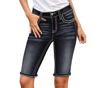 ORANDESIGNE Trachtenhose Damen Stretch Trachtenjeans Oktoberfest Outfit Trachtenmode High Waist Skinny Denim Hosen B Dunkelblau M