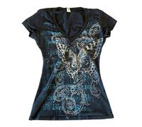 ORANDESIGNE Tshirt Damen Gothic Y2K Top Cute Schulterfreies Oberteil Sommer Tops Teenager 2000s Clothes Streetwear F Schwarz L