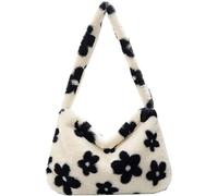 ORANDESIGNE Umhängetaschen, Plüschhandtaschen, Handtaschen, Blumenkupplungen, flauschige Handtaschen, Geldbörsen unter den Armen, Umhängetaschen, süße Damenhandtaschen mit Blumenmuster A Weiß
