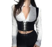 ORANDESIGNE Unterbrust Korsett Damen Schnürkorsett Steampunk Samt Bustier Retro Breite Gürtel PU Leder Lace-up Waspie Taille Cincher für Frauen Halloween A Schwarz L