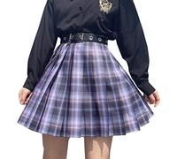 ORANDESIGNE Violett Frauen Mädchen Kurze Hohe Taille Gefaltete Skater Tennis Schule Rock Damen Kariert Rock Faltenröcke Minirock Kurz Skirt Mit Fliege A Violett S