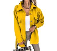 ORANDESIGNE Winterjacke Damen Warm Elegant Wollemantel Winter Tailliert Wolljacke Mode Einfarbig Blazer Wolle Jacke Trenchcoat Herbst Mantel mit Gürtel Gelb XL