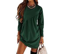 ORANDESIGNE Winterkleid Damen Langarm Festlich Kleid Winter Pulloverkleid Elegant Lockeres Sweatshirt Kleid Knielang Minikleid Casual Kleider Blusenkleid Langarm Lange Freizeitkleid Grün M