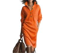 ORANDESIGNE Winterkleider Damen Strickkleid Herbstkleid V Ausschnitt Pulloverkleid Elegant Langarm Kleid mit Taschen A Orange S