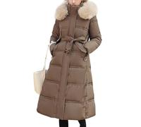 ORANDESIGNE Wintermantel Damen Lang Warm Steppmantel mit Fellkapuze Daunenmantel Elegant Steppjacke Winterjacke Daunenjacke Lang Mantel Winter Warm Winddicht Jacke Outdoorjacke C Kaffee 02 M