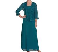 ORANDESIGNE Zweiteiler Damen Elegant Festlich Hochzeit Tüll Spitze Bolero und Abendkleid Maxi Lang Schicke Abendmode Set Outfit 2 Teiler Party Cocktail Mode Kleider Anzug Grün XXL