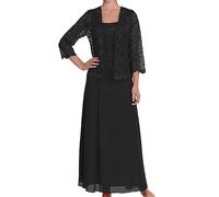 ORANDESIGNE Zweiteiler Damen Elegant Festlich Hochzeit Tüll Spitze Bolero und Abendkleid Maxi Lang Schicke Abendmode Set Outfit 2 Teiler Party Cocktail Mode Kleider Anzug Schwarz XXL