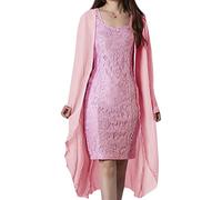 ORANDESIGNE Zweiteiler Damen Festlich Hochzeit Kleid Anzug Bolero Lang Und Abendkleid Elegant Knielang Festival Outfit Curvy Abendrobe Freizeitanzug BekleidungsSet Suit Set Suit D Rosa 3XL