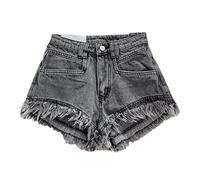Orange Denim Shorts Frauen Hosen Sommer Damenbekleidung All-Match Ins Wide-Leg Ripped Quaste Shorts Gray 187 S