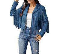Orange Jeansjacke Damen Kurz Jacke Denim 60er 70er Wildleder Vorne Offen Cardigan Lange Ärmel Umlegekragen Oversize Mit Quaste Jean Herbst Mantel Outwear Schwarz College Party Jacken S M L Xl