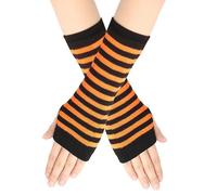 (Orange-schwarze Streifen) 2 Stück gestrickte fingerlose Handschuhe mit Fingerlöchern, wärmende Winterhandschuhe