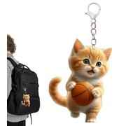 Orangefarbene Katze, Orangefarbener Katzen-Anhänger, 2D-Flachkätzchen-Ornamente, Acryl-Kätzchen-Schlüsselanhänger, niedliche Katze spielt Basketball, Handyornamente für