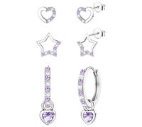 ORAZIO 3 Paare Kinder Ohrringe Silber 925 Mädchen Ohrstecker Creolen Silber hängend Ohrringe Kinder Herz Stern Piercing Ohr Schmuck Ohrringe Für Mädchen