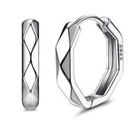 ORAZIO 925 Sterling Silber Herren Ohrringe Creolen für Teenager Jungen, Kleine Schwarze Schlaf Echt Silber Creolen Diamant für Damen, Einfache Unisex Ohrringe Minimalistische Feinschmuck Geschenke