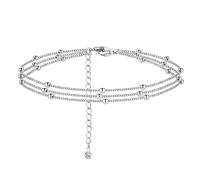 ORAZIO 925 Sterling Silber Knöchel Armband Mehrschichtige Fußkettchen für Frauen Herz Runde Kugel Zirkon Mehrere Stile Fußkettchen Verstellbare Kette Sommer Strand Fußschmuck 9
