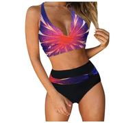Orbgons Bikini Damen Bauchweg Zweiteiliger V Ausschnitt Badeanzug überkreuztes Bauchkontrolle Bikinioberteil Bikinihose Neckholder BikiniSets für Damen High Waist Sexy Bikinis mit Cups (XXXL)