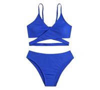 Orbgons Bikini Jugendliche Mädchen, 2 Teilig Badeanzüge für Kinder Teenager Schwarz Sommer Tankini Mit Spaghettiträgern Sportlich Triangel Bikinioberteil Bikinislip Strandbikinis (Blue, 12-13years)