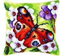 Orchidea Cushion Cross Stitch Kit Stickpackung für Kissen, Leinen, schmetterling, 40 x 40 cm