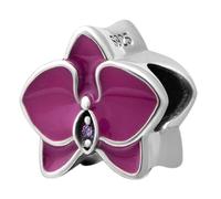 Orchideen-Charm, 925er-Sterlingsilber, Blumen-Perle, Jahrestag, Weihnachten, Herz, Liebe, Familie, Anhänger für Pandora-Armband (Fuchsia)