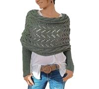 Ordaba 2024 Multifunktions-Strickschal mit Zopfmuster, für Damen, weicher Schal, 2-in-1-Pullover-Schal mit Ärmeln, Grau / Grün, Einheitsgröße