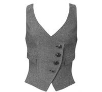 ORDOBO Anzugweste Für Damen - Formale Weste Für Damen, V-Ausschnitt, Vintage-Weste, Hochzeit, Retro, Schmal, Einreihig, Für Geschäftsbüro, Ärmellose Strickjacke, Jacke, Tops, Grau, S