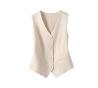 ORDOBO Damen Anzugweste - Übergröße Einfarbig Slim Fit Ärmellose Strickjacke V-Ausschnitt Einreihig Für Die Arbeit Büro Business Blazer Weste Beige Xl