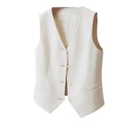 ORDOBO Damen Anzugweste - Übergröße Frühling Herbst V-Ausschnitt Einreihiges Anzugwestenoberteil Einfarbig Lässig Kurze Ärmel Knopfjacke,Beige,Xl