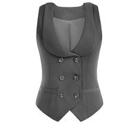 ORDOBO Damen Anzugweste - Übergröße Reverskragen Zweireihige Weste Ärmellos Business Büro Formal Einfarbig Knopf Cardigan Top,Grau,S