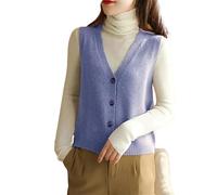 ORDOBO Damen Strickweste - Einfache Kurze Strickjacke Ärmellose Strickpullover Weste Frauen Lässige V-Ausschnitt Strickwaren Tops Frühling Elegante Vintage Jacke,Lila,M